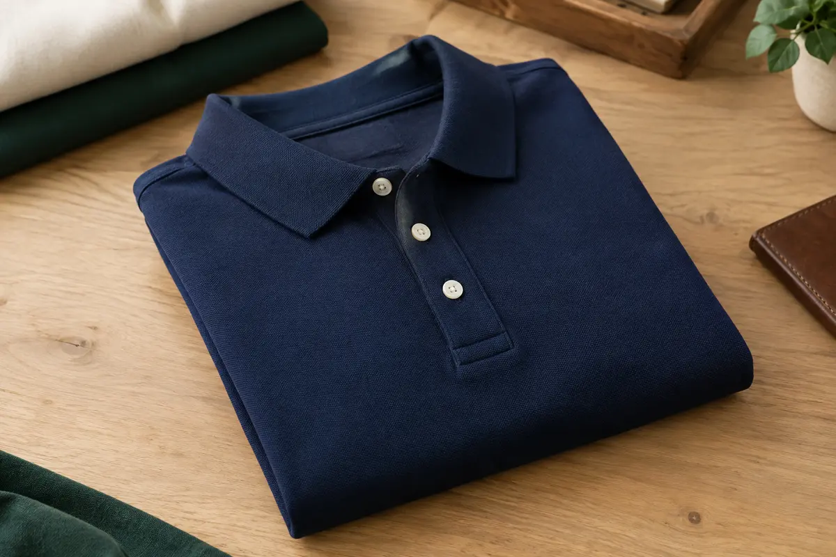 Polo classique piqué pour homme plié, avec col et patte de boutonnage visibles